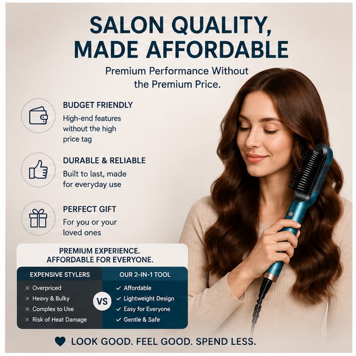 Tourmaline Ceramic Hair Curler Brush | Hair Straightening Iron Perfect for Saloon at Home Hair Styler