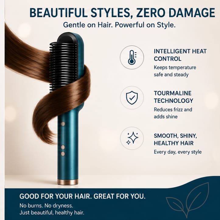 Tourmaline Ceramic Hair Curler Brush | Hair Straightening Iron Perfect for Saloon at Home Hair Styler