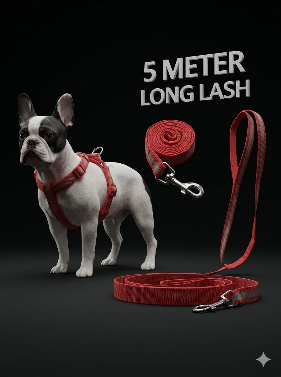 Nylon 0.15 mm Harness with 5 Feet Leash for Dog (Multicolor) (Set of 1)